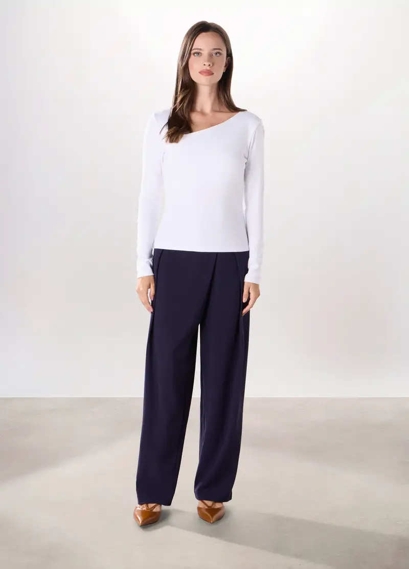 Pantaloni Misto Viscosa Donna, Blu scuro