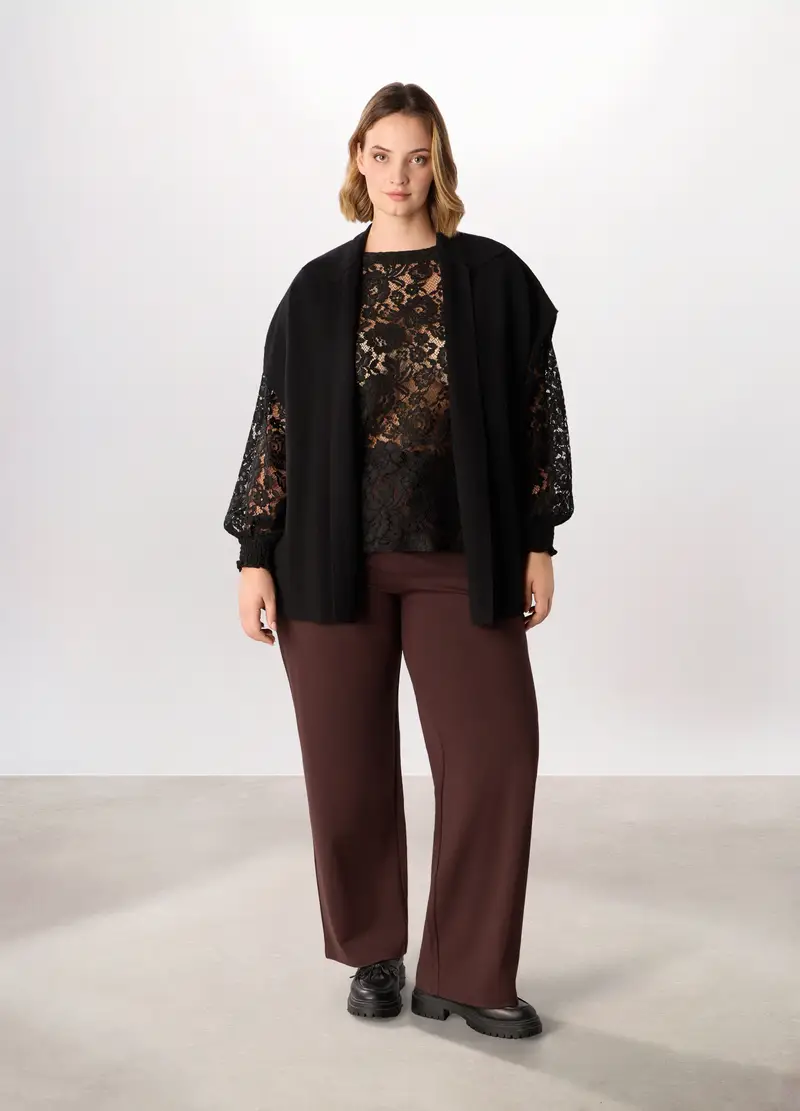 Pantaloni Misto Viscosa Donna Curvy, Marrone cioccolato