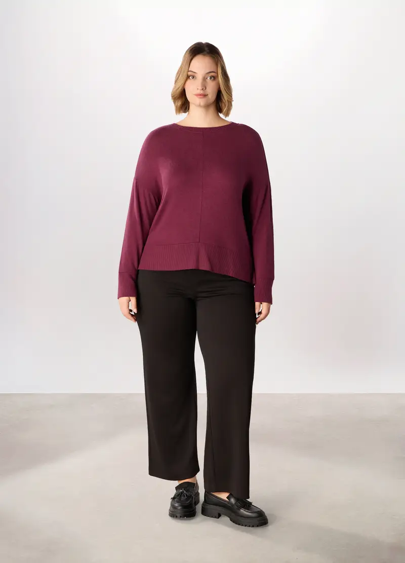 Pantaloni Misto Viscosa Donna Curvy, Marrone scuro