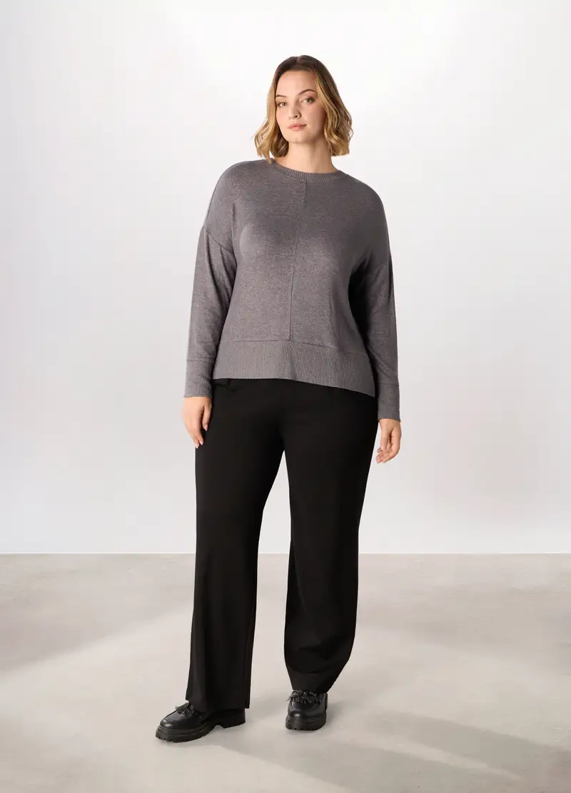 Pantaloni Misto Viscosa Donna Curvy, Nero