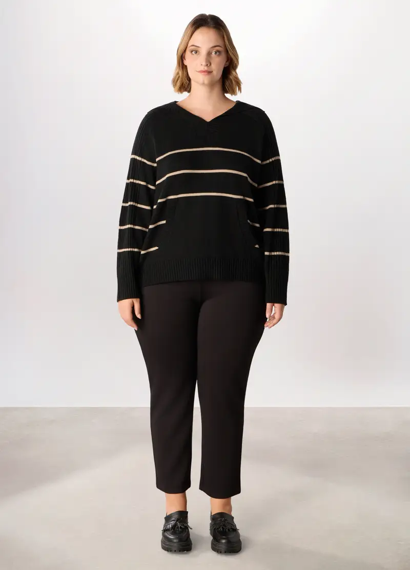 Pantaloni Misto Viscosa Donna Curvy, Nero