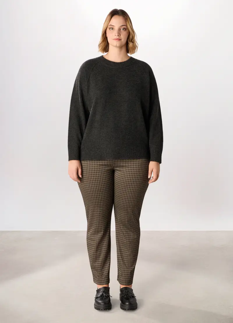 Pantaloni Misto Viscosa Donna Curvy, Nero/beige