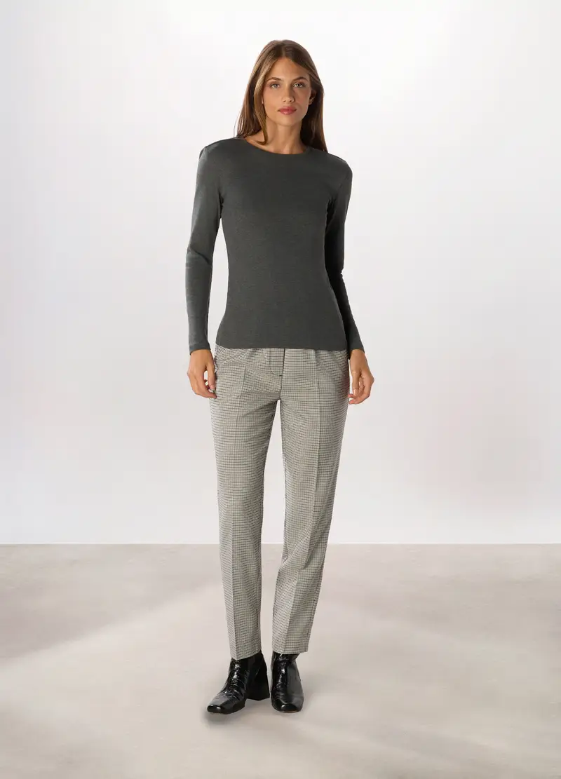 Pantaloni Misto Viscosa Donna, Nero/Grigio