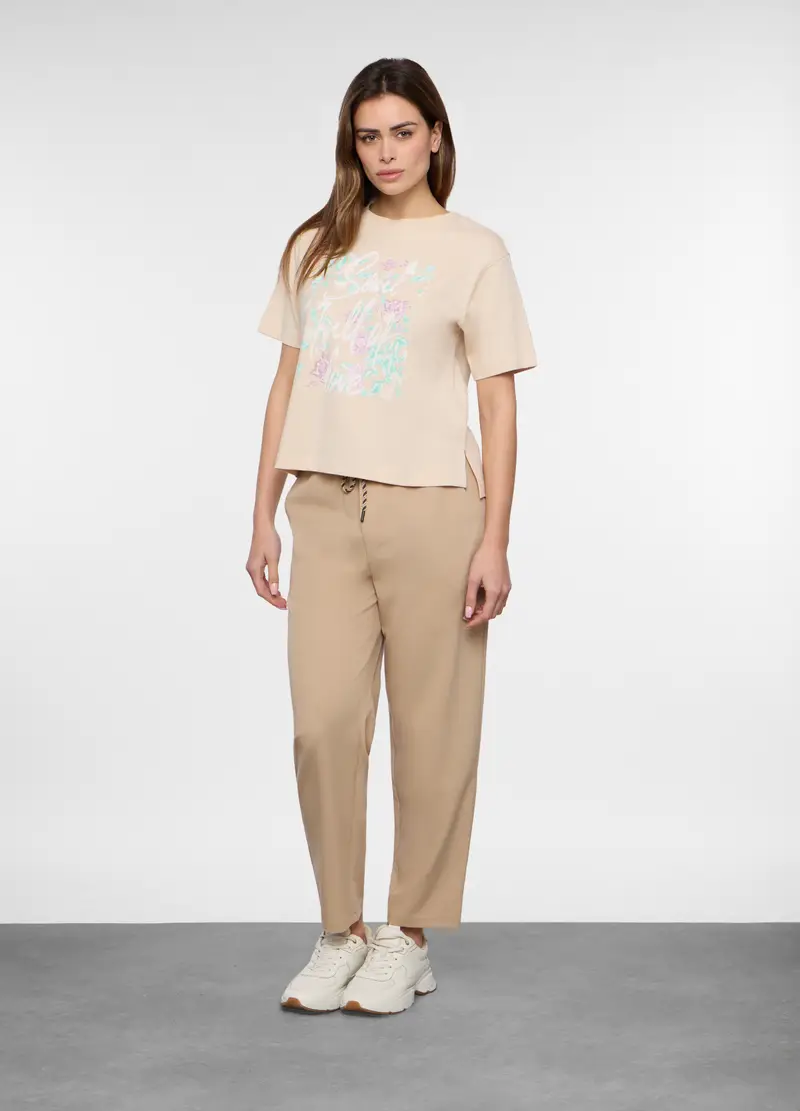 Pantaloni Misto Viscosa Stretch Donna, Beige chiaro