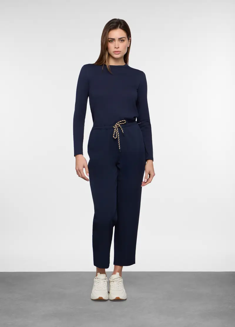 Pantaloni Misto Viscosa Stretch Donna, Blu navy