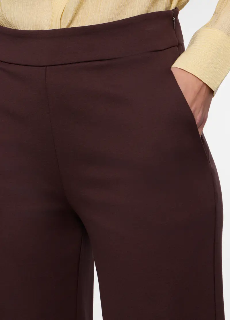 Pantaloni Misto Viscosa Stretch Donna, Marrone cioccolato miniatura 3