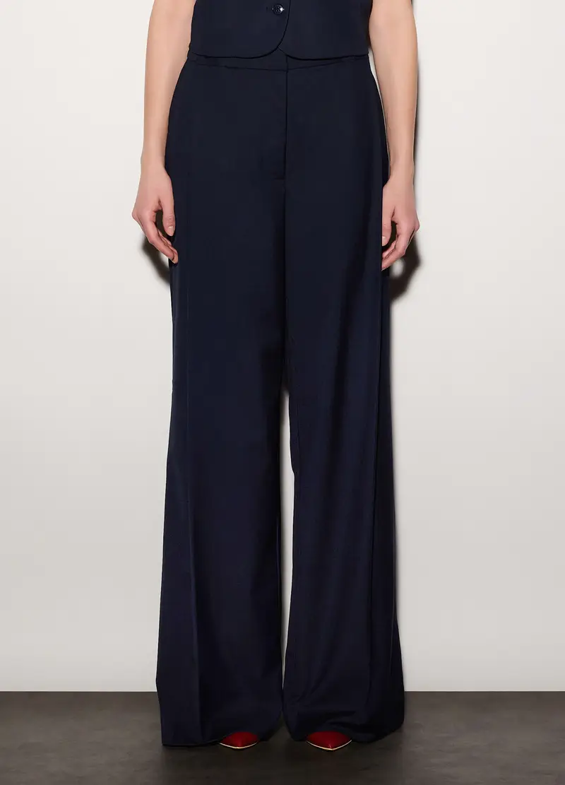 Pantaloni Over Fit In Twill Misto Viscosa Donna, Unisex, Blu navy miniatura 2