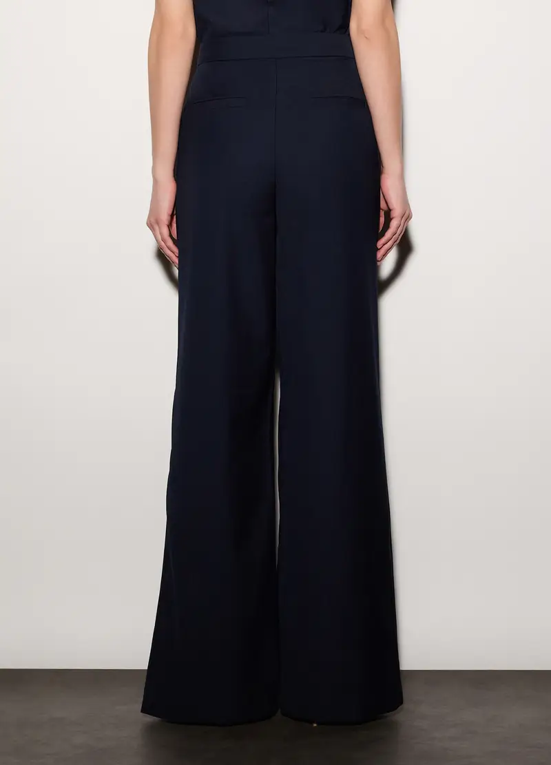 Pantaloni Over Fit In Twill Misto Viscosa Donna, Unisex, Blu navy miniatura 3