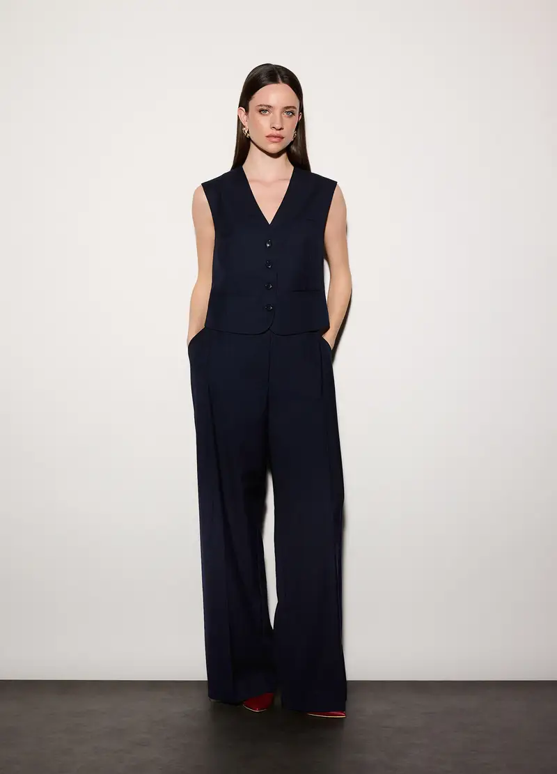 Pantaloni Over Fit In Twill Misto Viscosa Donna, Unisex, Blu navy