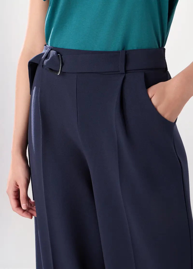 Pantaloni Palazzo Con Cintura Donna, Blu scuro miniatura 3