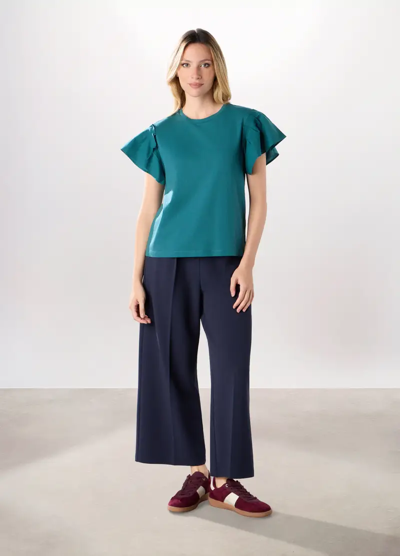 Pantaloni Palazzo Con Cintura Donna, Blu scuro