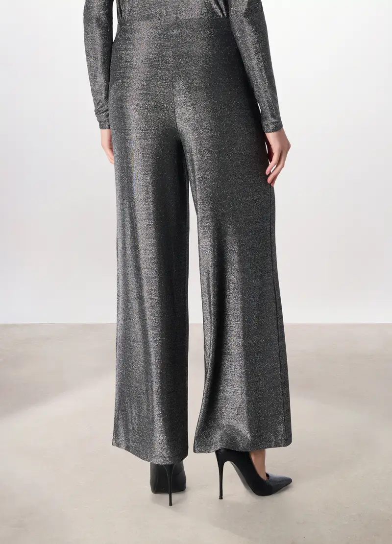 Pantaloni Palazzo Con Filo Lurex Donna, Grigio argento miniatura 2