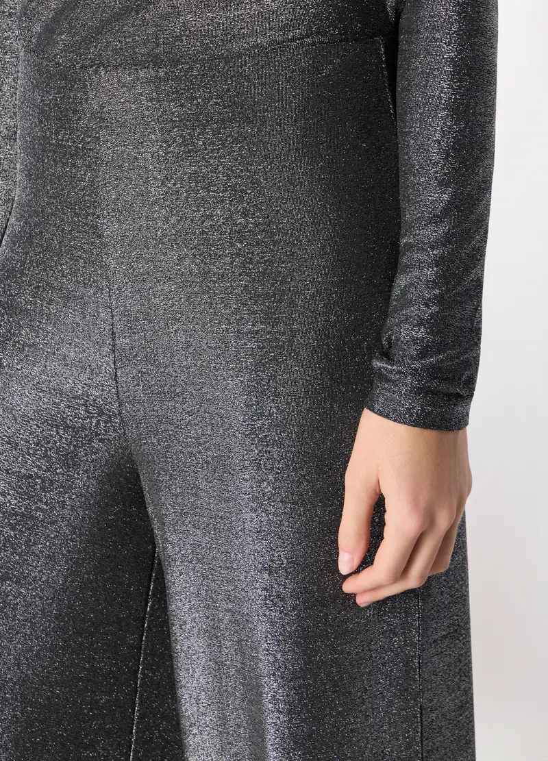 Pantaloni Palazzo Con Filo Lurex Donna, Grigio argento miniatura 3