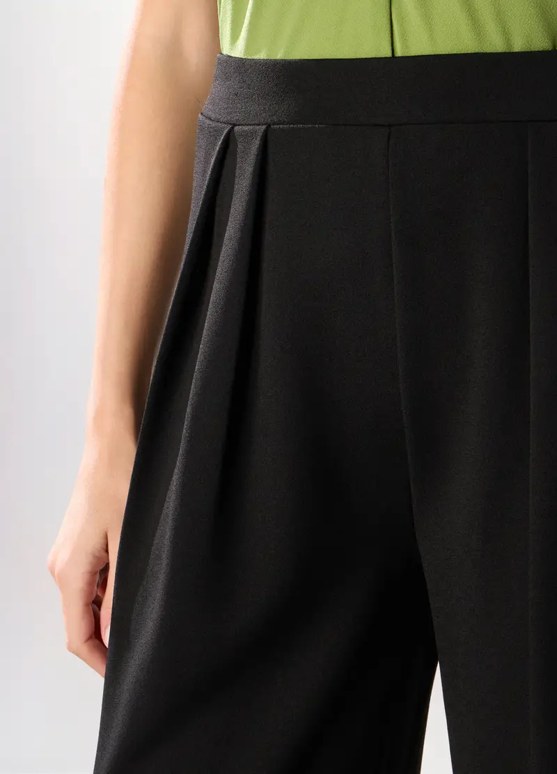 Pantaloni Palazzo Crepe Donna, Nero miniatura 3