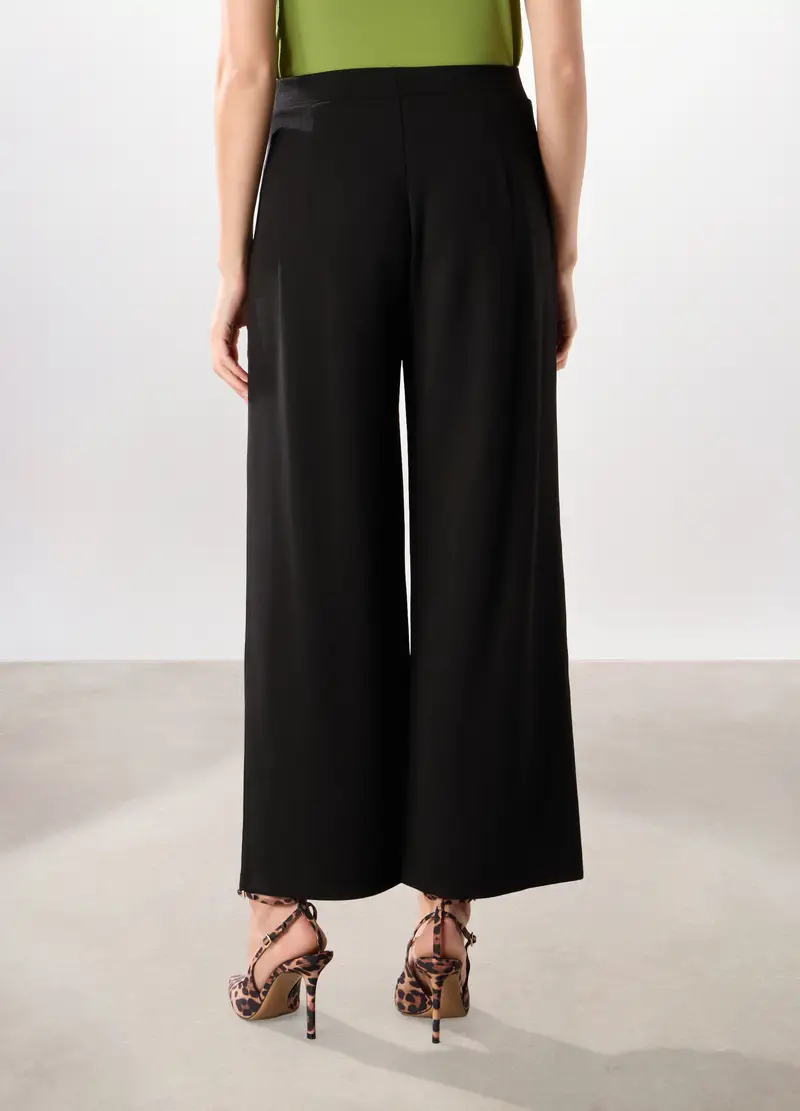 Pantaloni Palazzo Crepe Donna, Nero miniatura 2