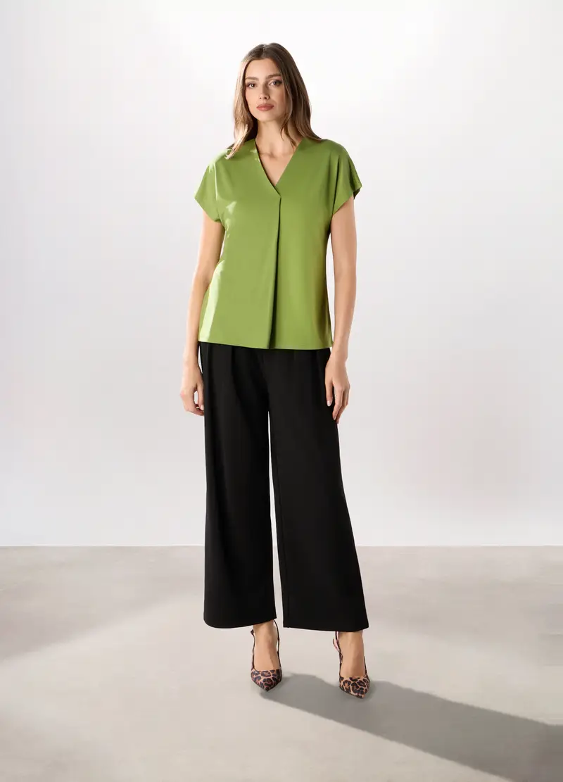 Pantaloni Palazzo Crepe Donna, Nero