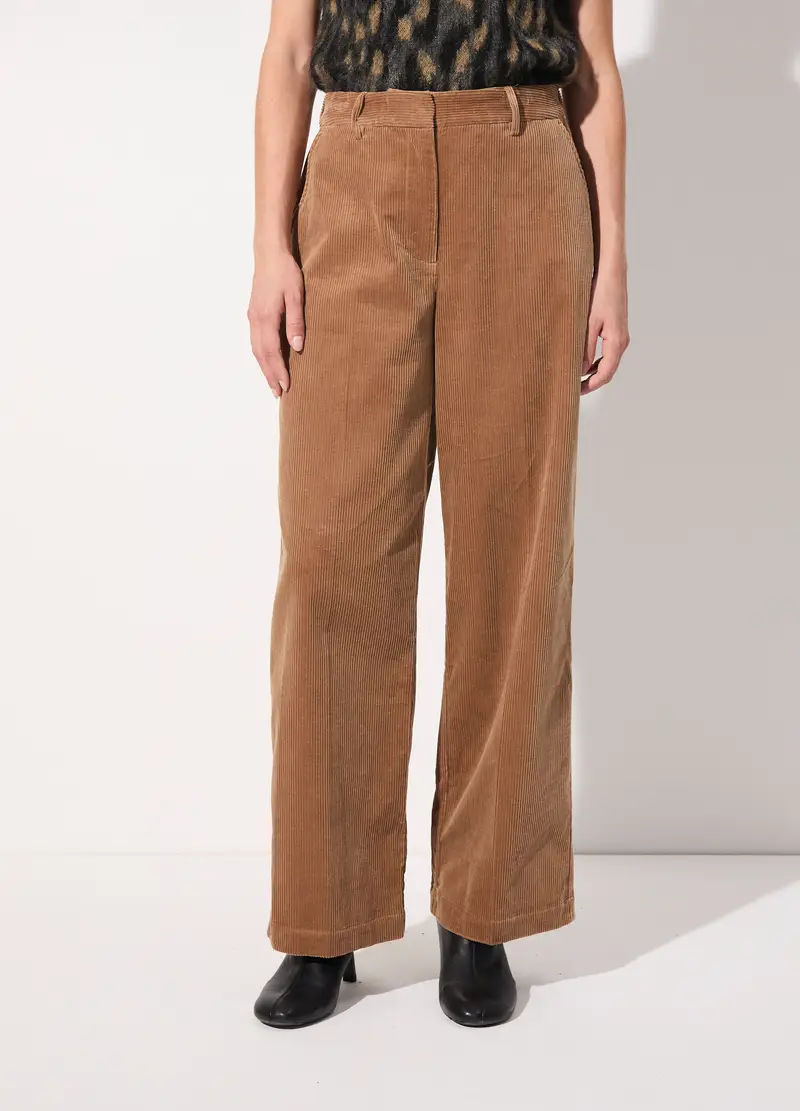 Pantaloni Palazzo In Costina Di Velluto Donna, Unisex, Marrone antilope miniatura 2
