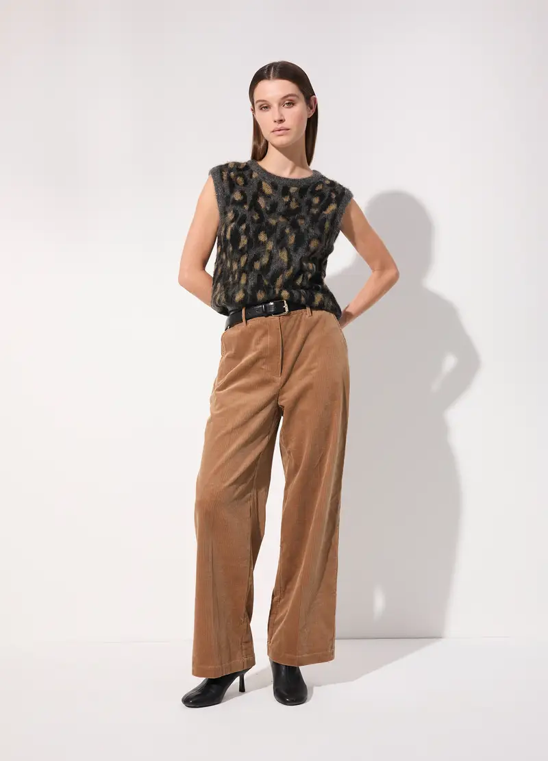 Pantaloni Palazzo In Costina Di Velluto Donna, Unisex, Marrone antilope