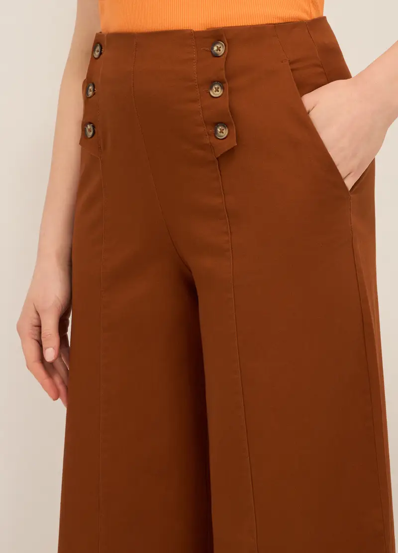 Upim, Pantaloni Palazzo In Cotone Stretch Donna, Marrone scuro, Taglia: XS miniatura 2