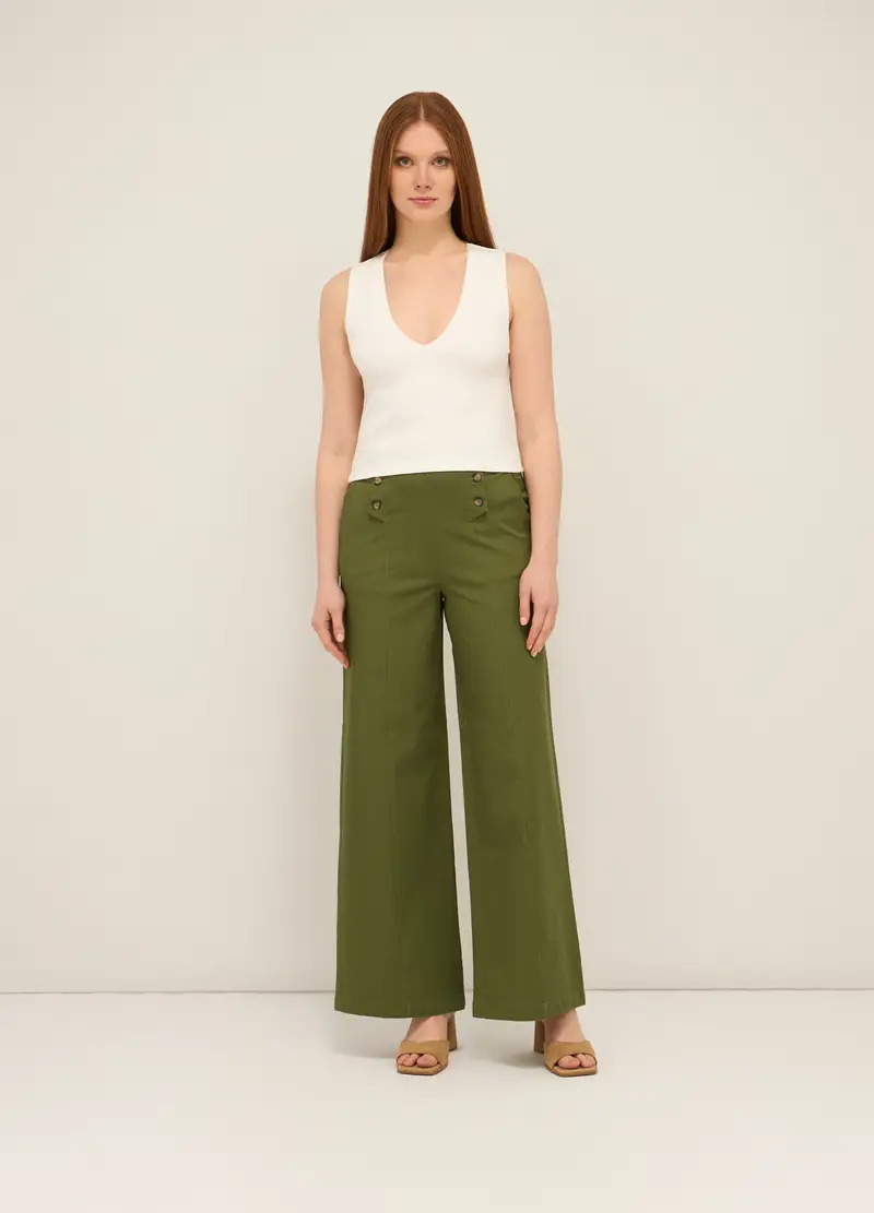 Upim, Pantaloni Palazzo In Cotone Stretch Donna, Verde foglia, Taglia: XS