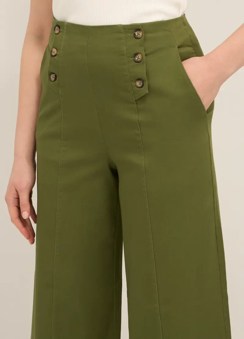 Upim, Pantaloni Palazzo In Cotone Stretch Donna, Verde foglia, Taglia: XS miniatura 2
