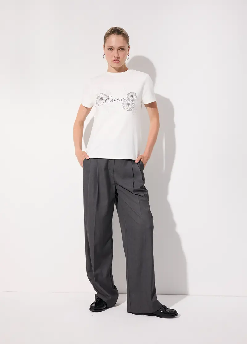 Pantaloni Palazzo In Misto Lana Donna, Unisex, Grigio melange miniatura 2