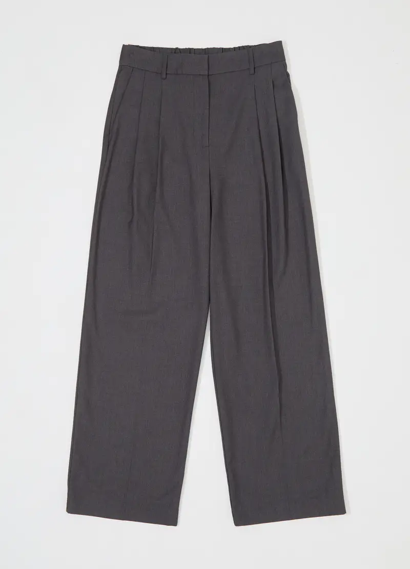 Pantaloni Palazzo In Misto Lana Donna, Unisex, Grigio melange miniatura 3