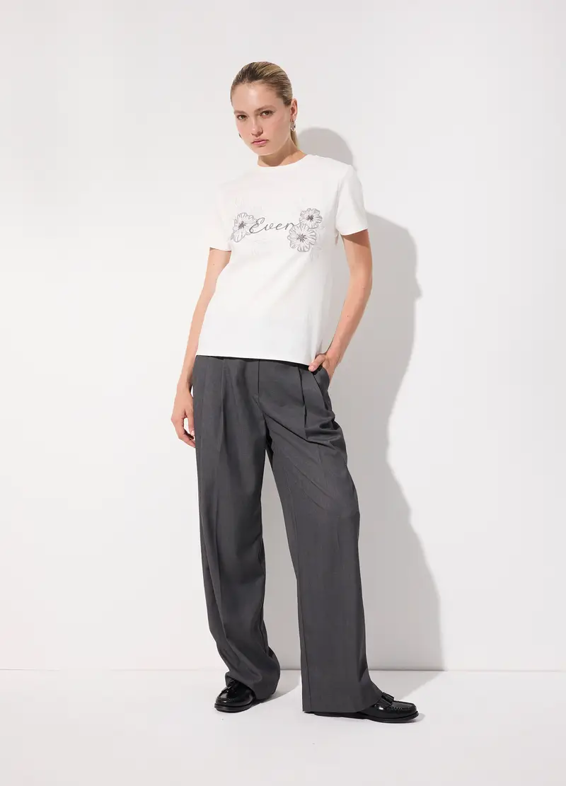 Pantaloni Palazzo In Misto Lana Donna, Unisex, Grigio melange