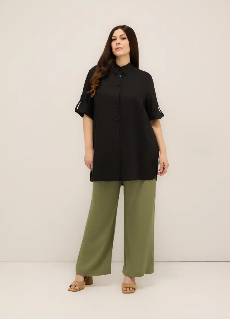 Upim, Pantaloni Palazzo In Pura Viscosa Donna Curvy, Verde oliva, Taglia: S