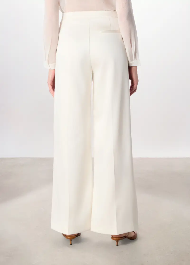 Pantaloni Palazzo In Raso Misto Viscosa Donna, Bianco gesso miniatura 2