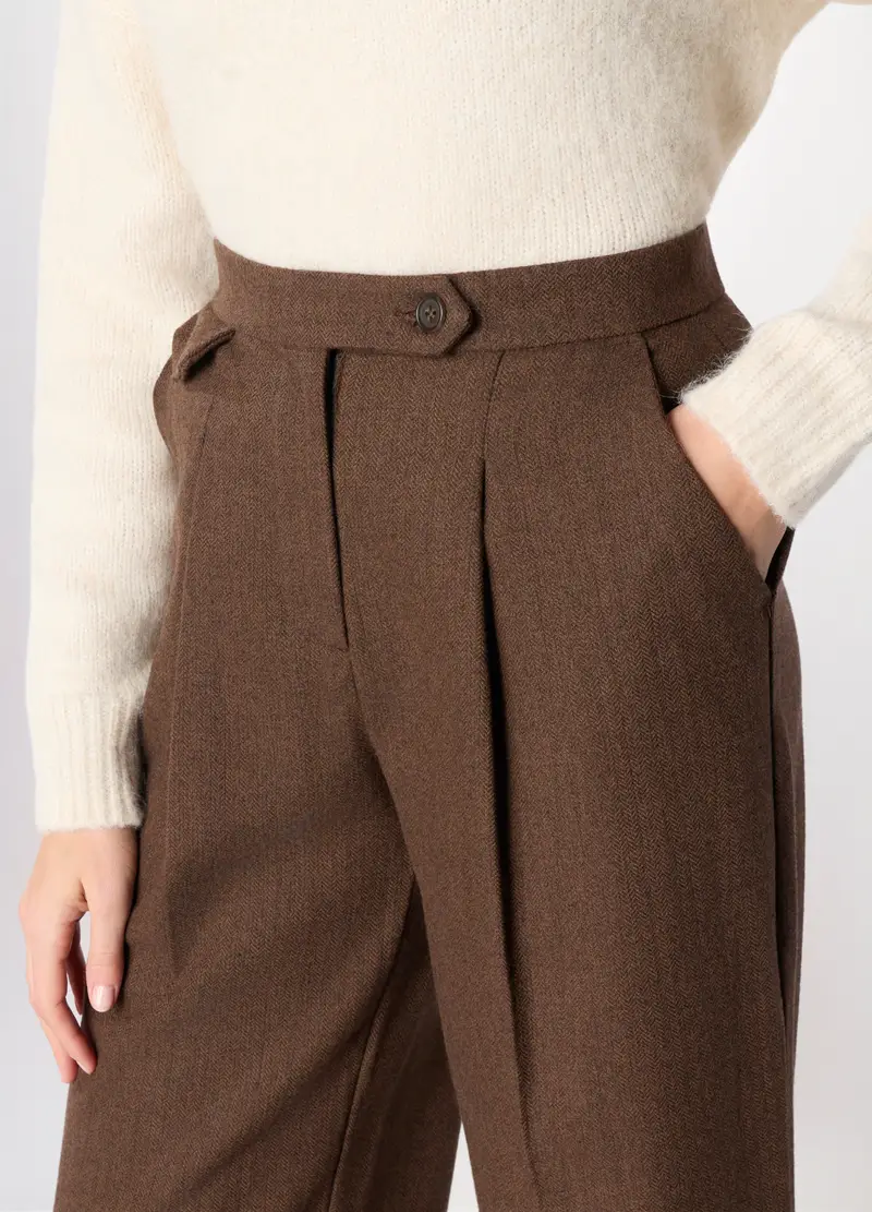 Pantaloni Palazzo In Tweed Misto Lana Donna, Marrone cioccolato miniatura 3