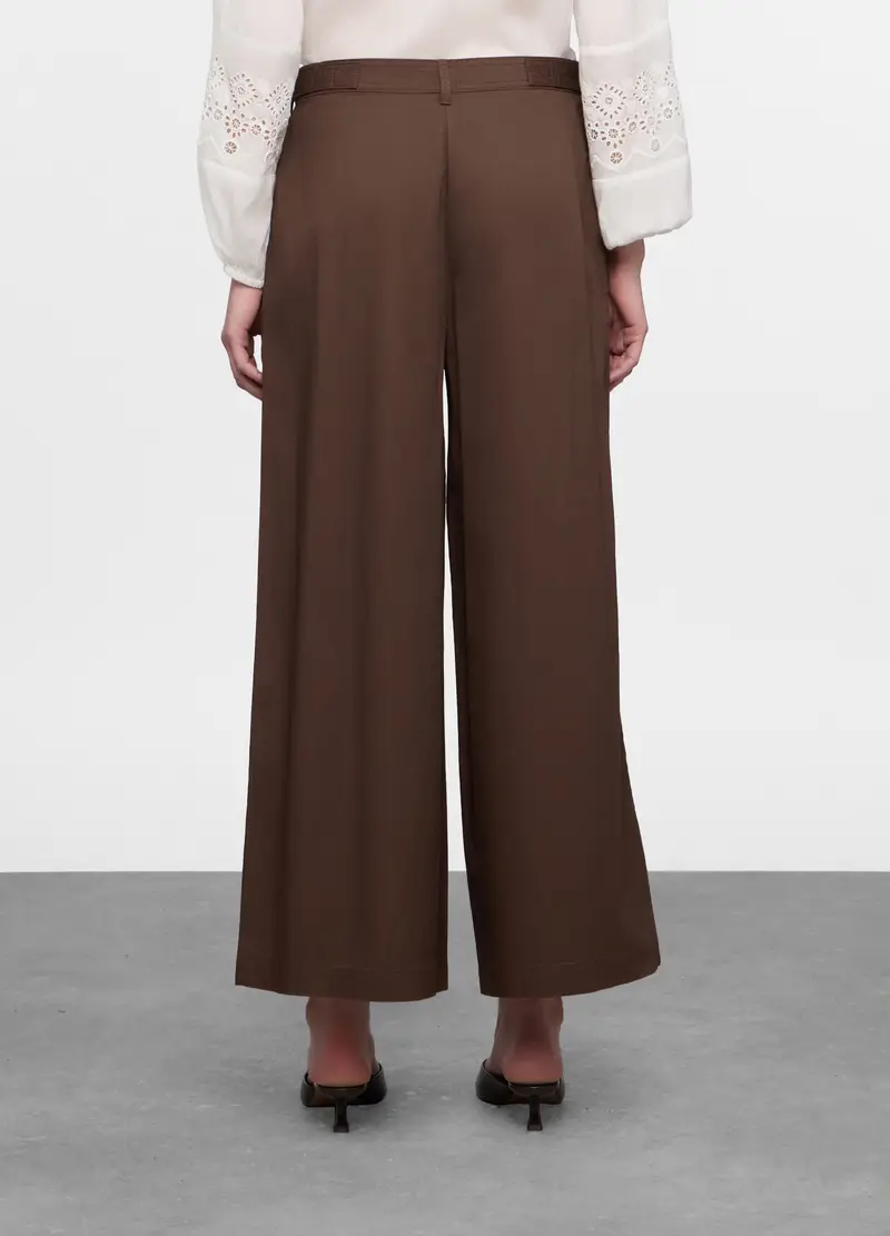 Pantaloni Palazzo In Twill Di Puro Cotone Donna, Marrone cioccolato miniatura 2
