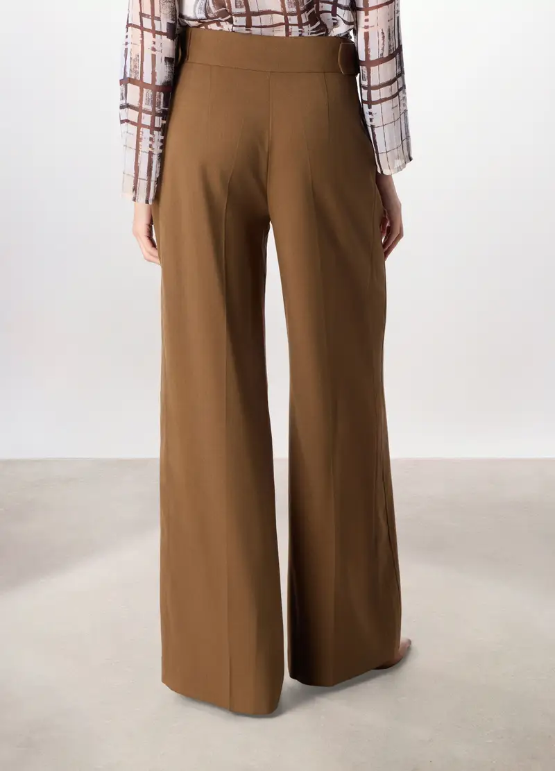 Pantaloni Palazzo In Twill Misto Viscosa Donna, Marrone chiaro miniatura 2