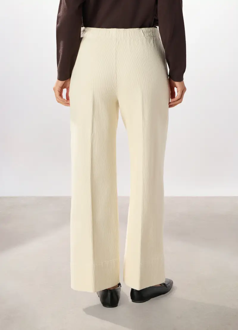 Pantaloni Palazzo In Velluto A Coste Donna, Bianco panna miniatura 2