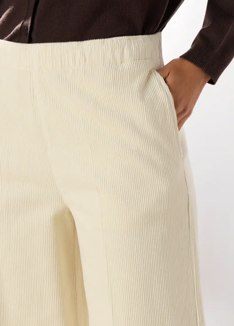 Pantaloni Palazzo In Velluto A Coste Donna, Bianco panna miniatura 3