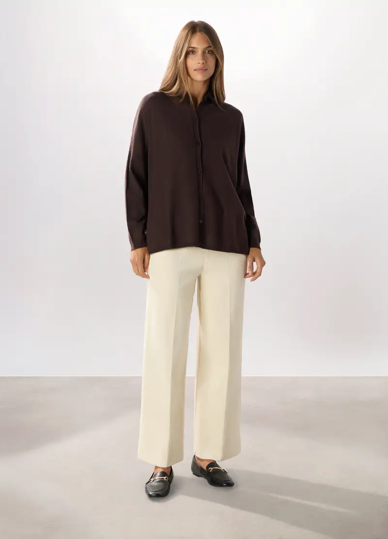 Pantaloni Palazzo In Velluto A Coste Donna, Bianco panna