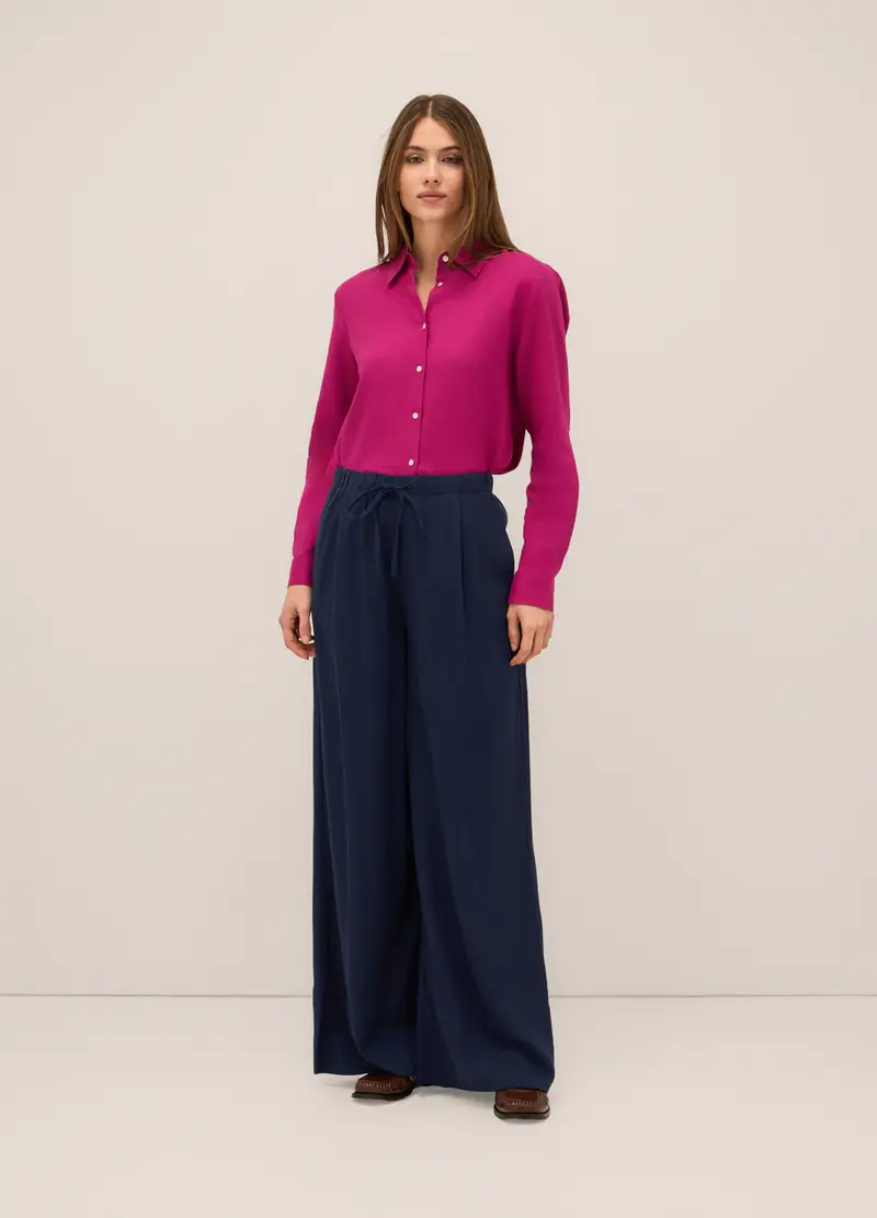 Pantaloni Palazzo Misto Lino Donna, Blu navy