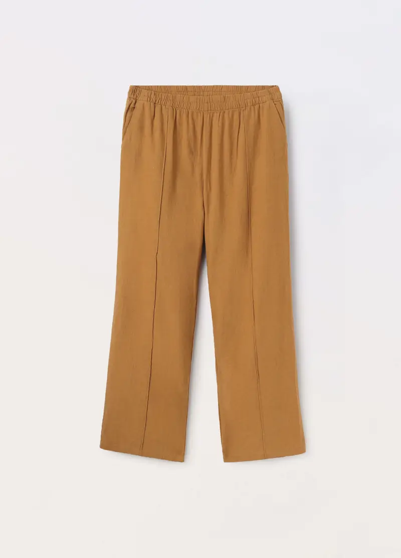 Upim, Pantaloni Palazzo Misto Lino Donna Curvy, Marrone antilope, Taglia: S