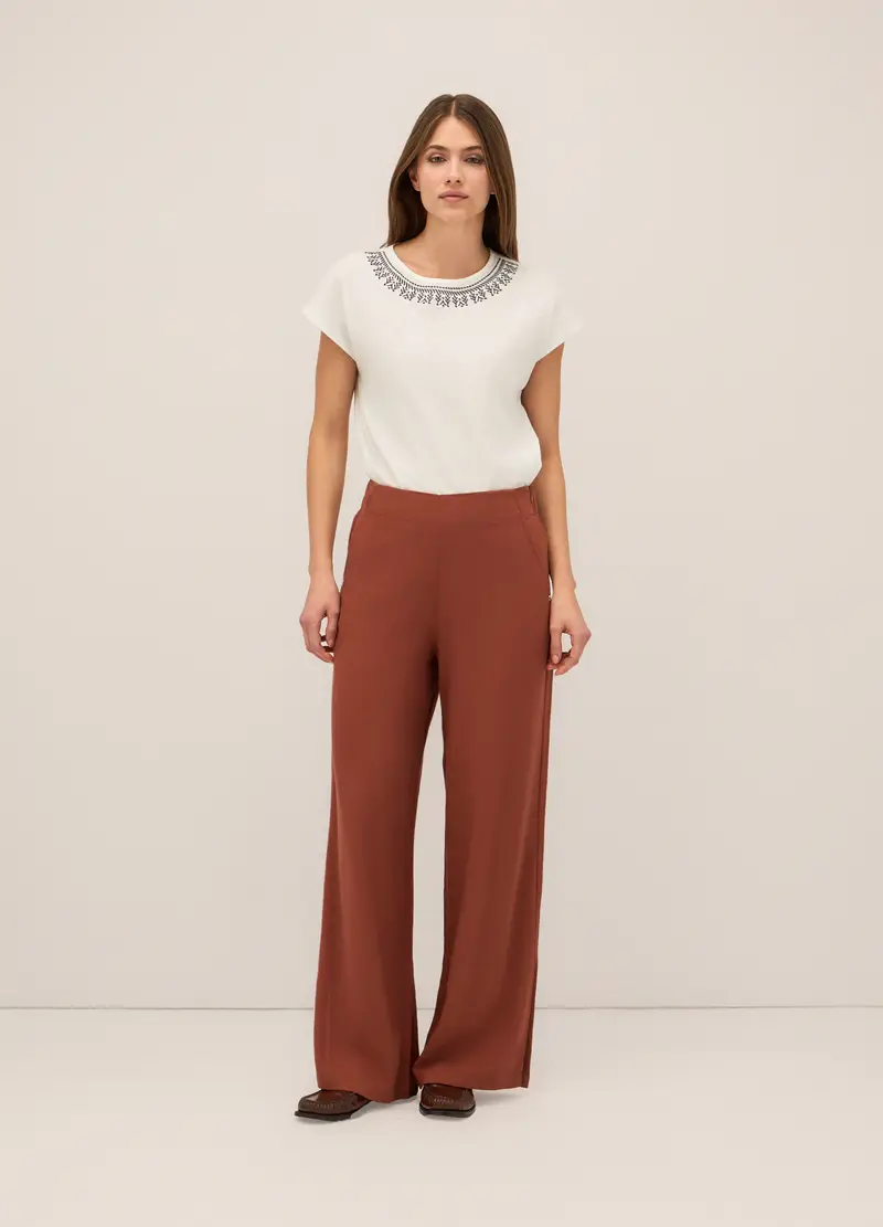 Pantaloni Palazzo Misto Lino Donna, Marrone antilope
