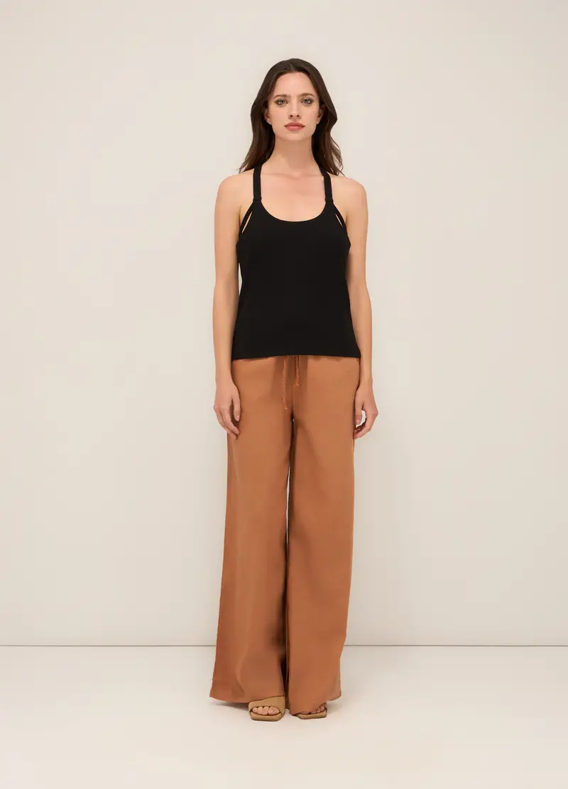 Pantaloni Palazzo Misto Lino Donna, Marrone chiaro