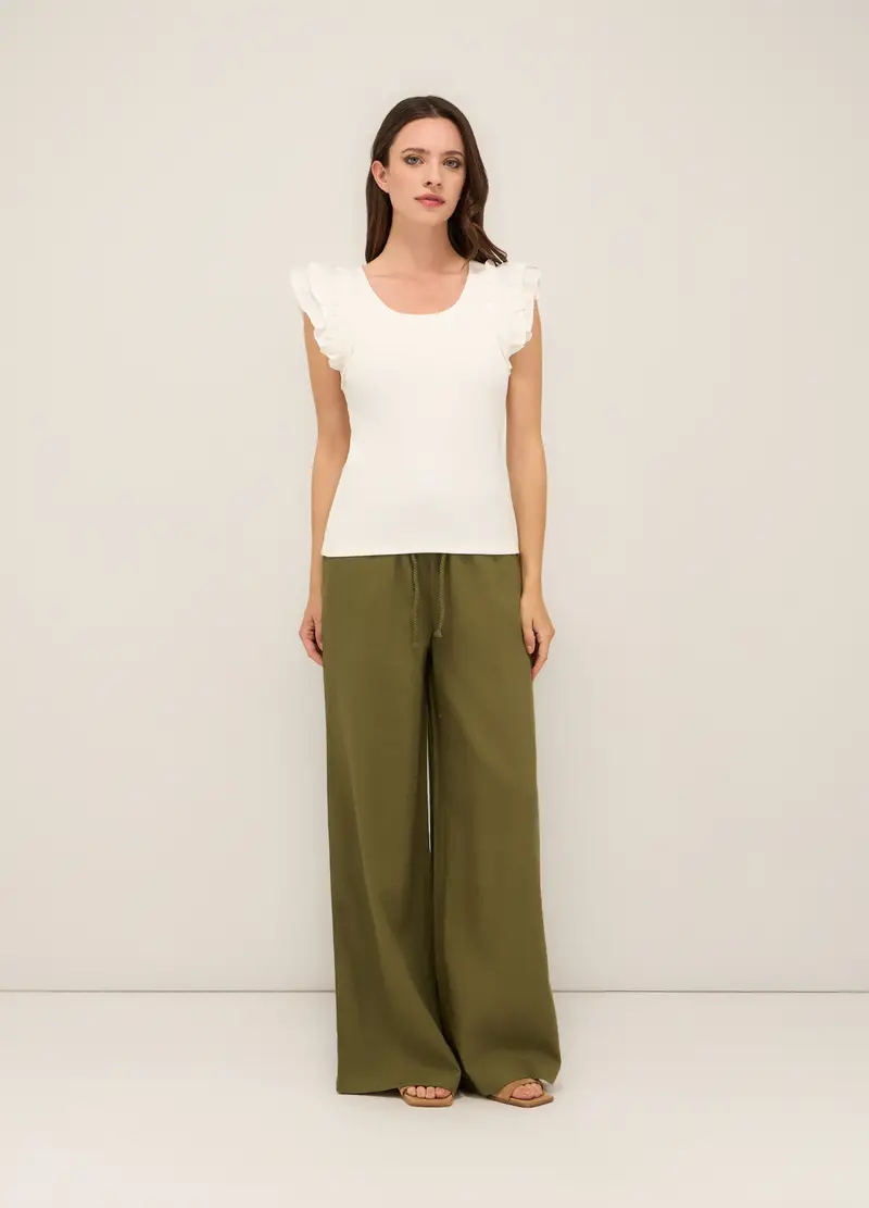Upim, Pantaloni Palazzo Misto Lino Donna, Verde oliva, Taglia: XS