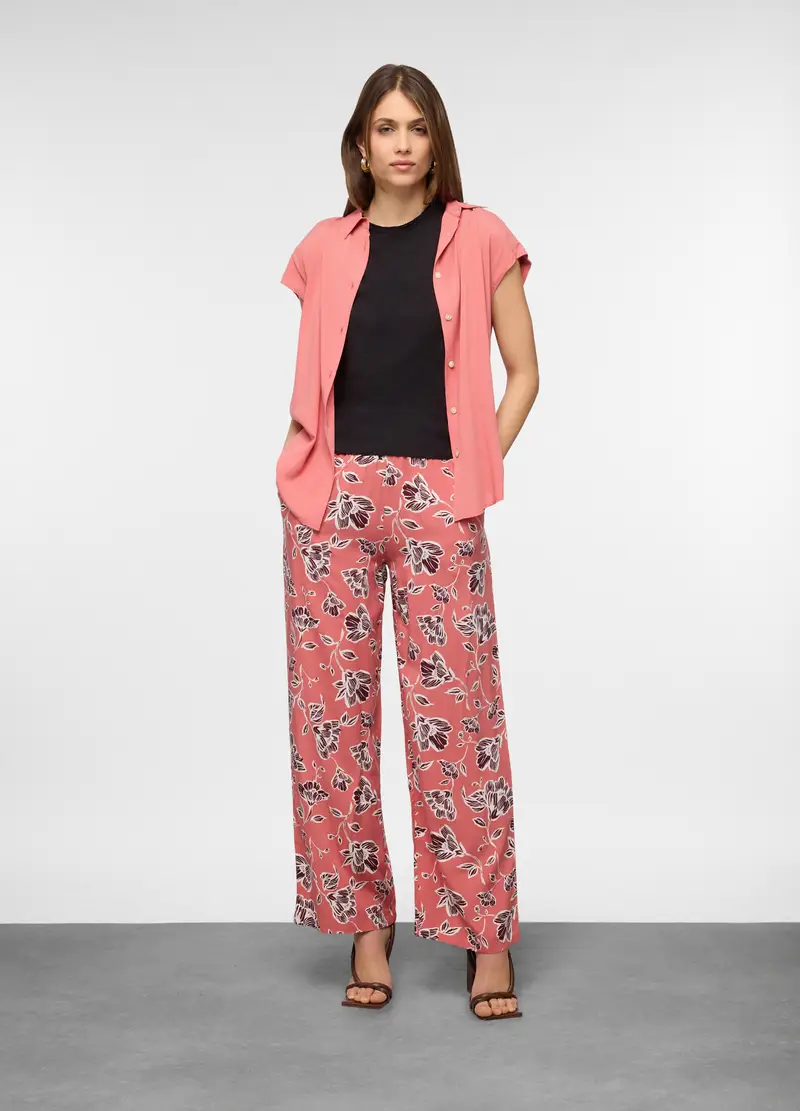 Pantaloni Palazzo Regular Fit In Pura Viscosa Donna, Rosa corallo