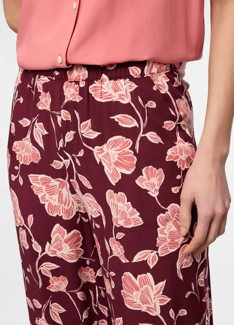 Pantaloni Palazzo Regular Fit In Pura Viscosa Donna, Rosso burgundy miniatura 3