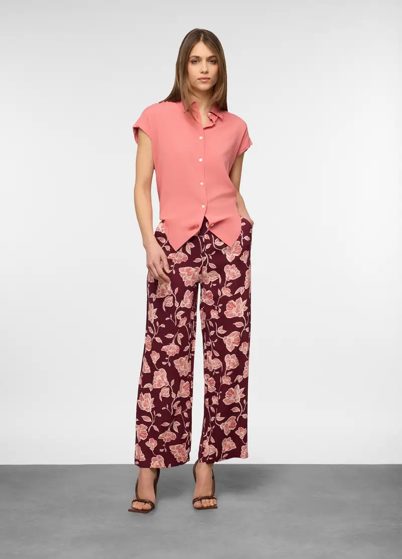 Pantaloni Palazzo Regular Fit In Pura Viscosa Donna, Rosso burgundy
