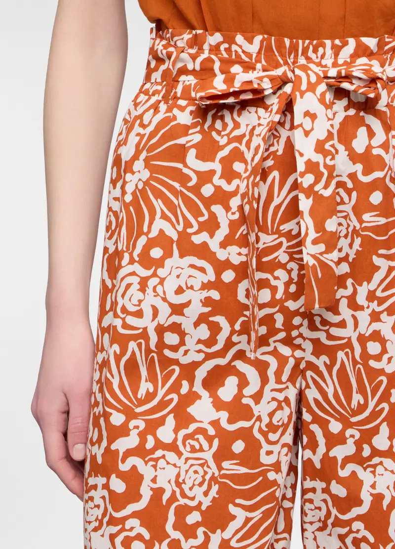Pantaloni Palazzo Regular Fit In Puro Cotone Donna, Arancione papaya miniatura 3