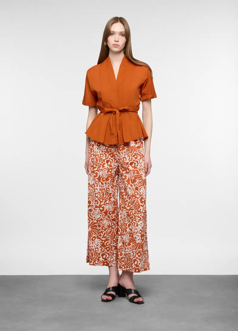 Pantaloni Palazzo Regular Fit In Puro Cotone Donna, Arancione papaya