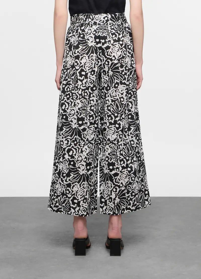 Pantaloni Palazzo Regular Fit In Puro Cotone Donna, Nero stampa 1 miniatura 2