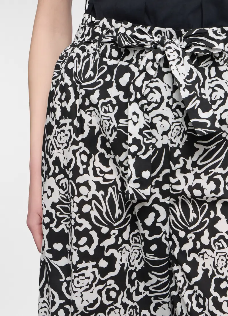 Pantaloni Palazzo Regular Fit In Puro Cotone Donna, Nero stampa 1 miniatura 3