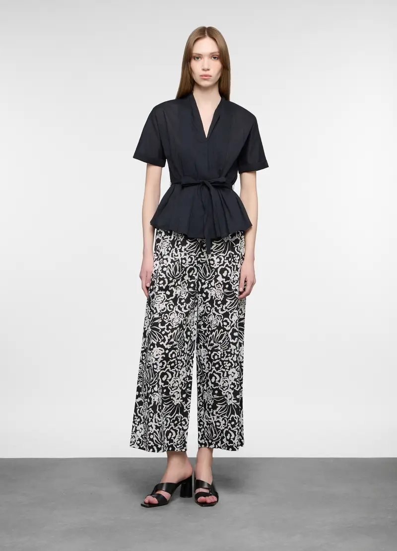 Pantaloni Palazzo Regular Fit In Puro Cotone Donna, Nero stampa 1