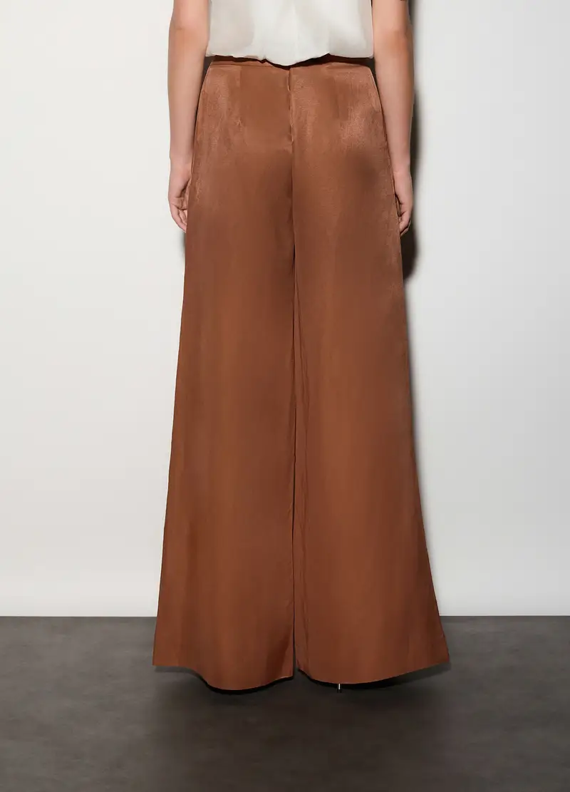 Pantaloni Palazzo Regular Fit Misto Lino Donna, Unisex, Marrone cognac miniatura 3